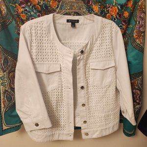 ROZ & ALI women's 100% Cotton White Cardigan size XL Lace Front & Back Jeans